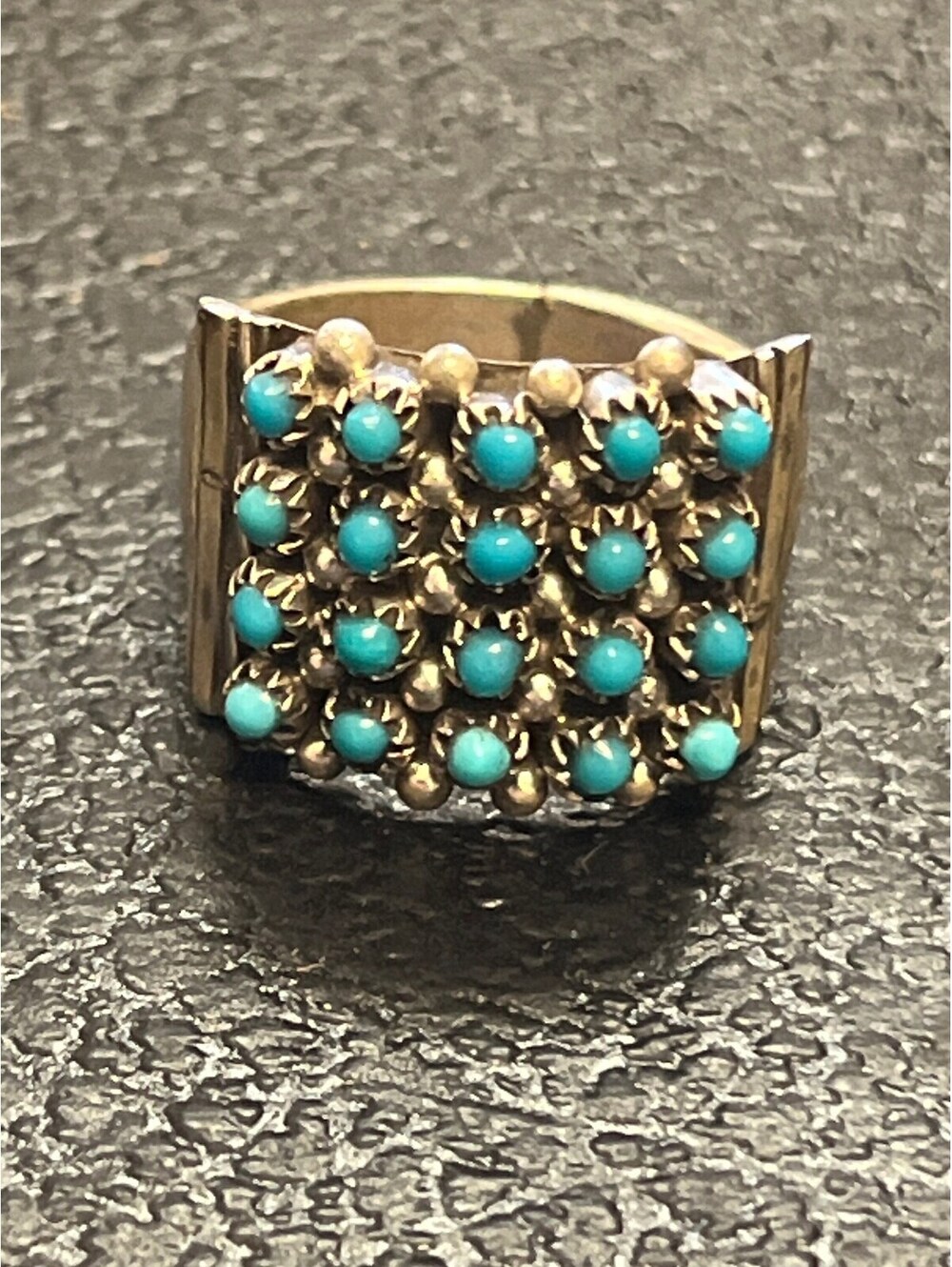 Navajo handmade cluster turquoise sterling silver inlay ring size 7